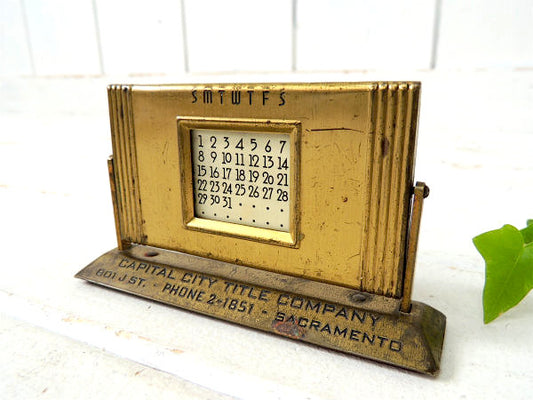 【SACRAMENTO・サクラメント】真鍮製・アンティーク・卓上デスク・カレンダー・アドバタイジング