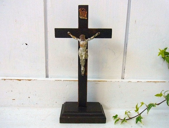 スペイン マドリード OLD 十字架・クロススタンド・キリスト 木製・アンティーク・聖品・教会