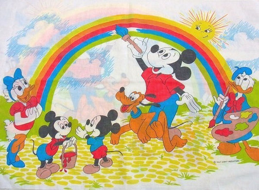 【ミッキー&フレンズ】ディズニー・レインボー柄・ヴィンテージ・ピロケース/枕カバー USA