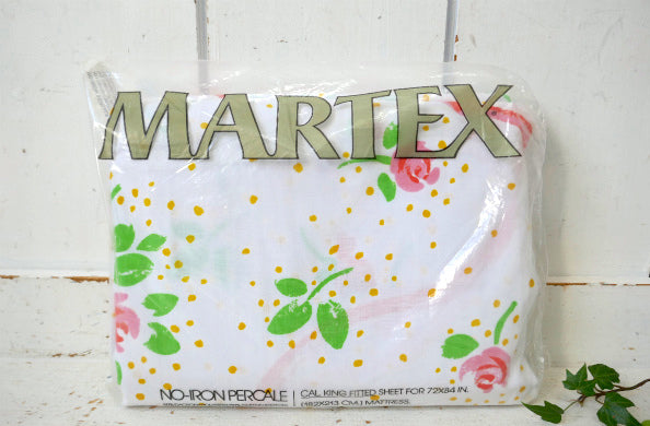 Martex デッドストック 未使用 ヴィンテージ 花柄 フィットシーツ ベッドシーツ 生地 USA