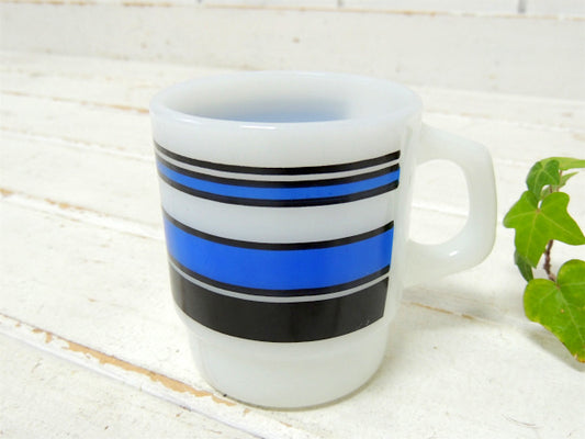 【Fire King】スーパーストライプ・青・ファイヤーキング・マグカップ/スタッキングマグ USA
