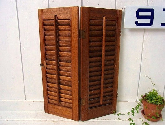 USA!木製のシャビーなアンティーク・ルーバー/ヴォレー/ウッドシャッター/建具