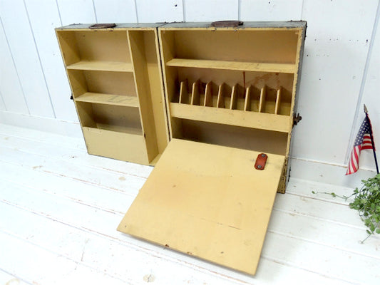 【メディスンボックス】ミリタリーカラー・仕切り付き・木製・トランク型・ヴィンテージ・救急箱・木箱