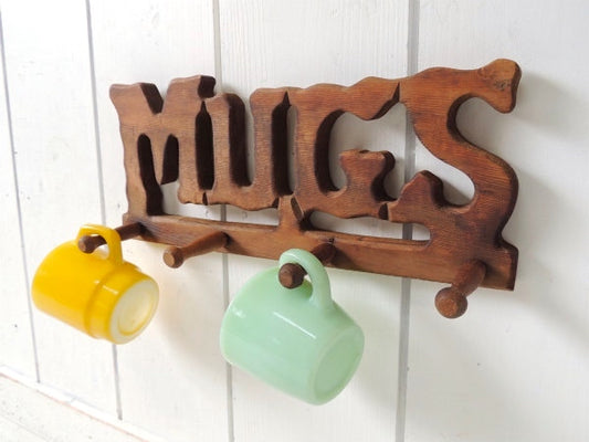 MUGS レトロ・木製・ヴィンテージ・カップフック・カップハンガー・カップホルダー・キッチン雑貨