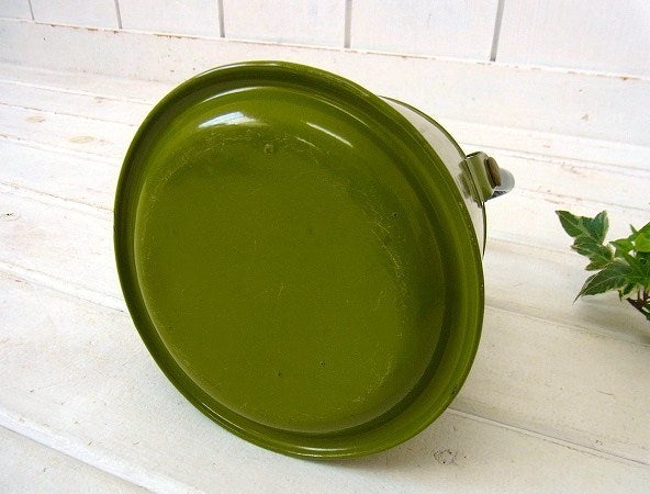 オリーブグリーン色・ホーロー製・アンティーク・ポット/ケトル/コーヒーポット USA