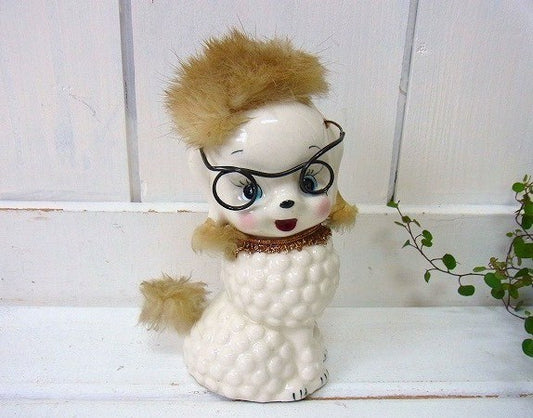 【プードル】陶器製・アンティーク・貯金箱/コインバンク/犬