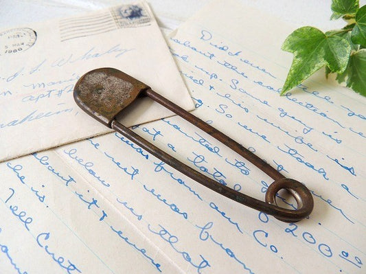 【Key Tag】メタル製・大きなアンティーク・セーフティーピン/安全ピン/キーリング USA