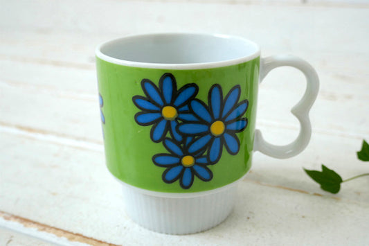 レトロポップ 花柄 セラミック製 70's ヴィンテージ スタッキング マグカップ コーヒーマグ