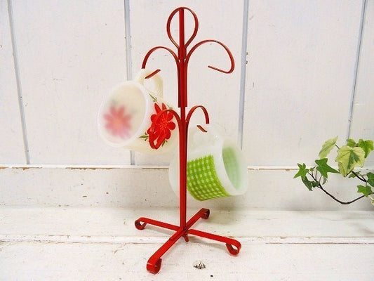 オレンジ色・ヴィンテージ・アイアン製・マグツリー/マグカップホルダー(4脚用)