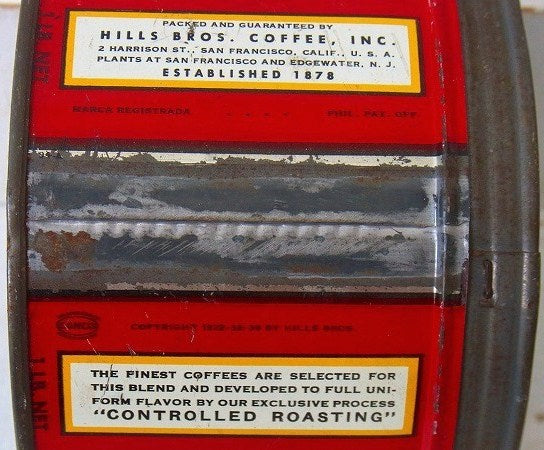 【HILLS BROS】ヒルスコーヒー・ブリキ製・ヴィンテージ・コーヒー缶/ティン缶 USA