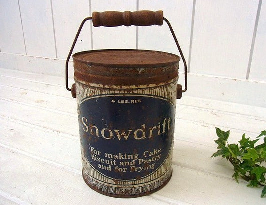 【Snowdrift】ハンドル&フタ付き・20'sアンティーク・ティン缶/ショートニング缶　USA
