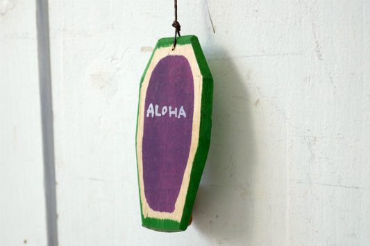 ALOHA 松田大児 パープル×グリーン ハンドメイド 木製 ミニサーフボード オブジェ アート