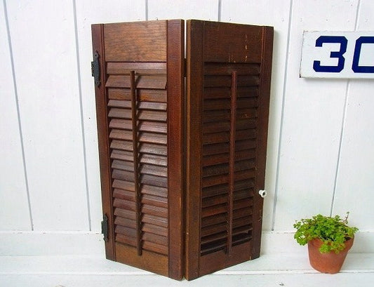 ダークブラウン・木製・アンティーク・ルーバー/ヴォレー/シャッター/建具 USA