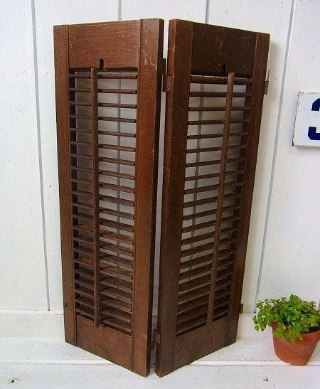 ダークブラウン・木製・アンティーク・ルーバー/ヴォレー/シャッター/建具 USA