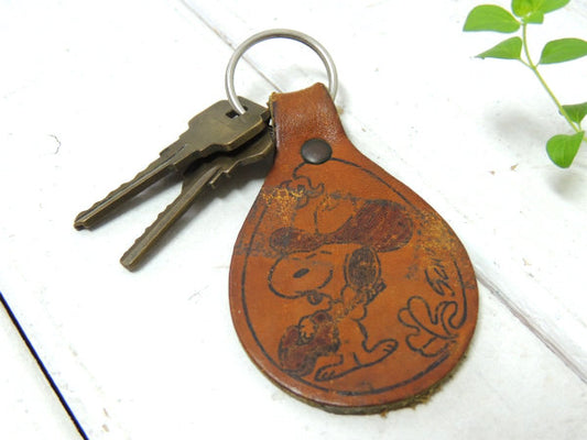 【スヌーピー・ウエスタンハット・ギター】キャラクター・ヴィンテージ・レザー製・キーホルダー・USA