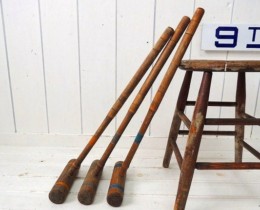 Croquet クロッケー アンティーク・マレット 木槌 3本セット・木製 1900年パリ大会オリンピック