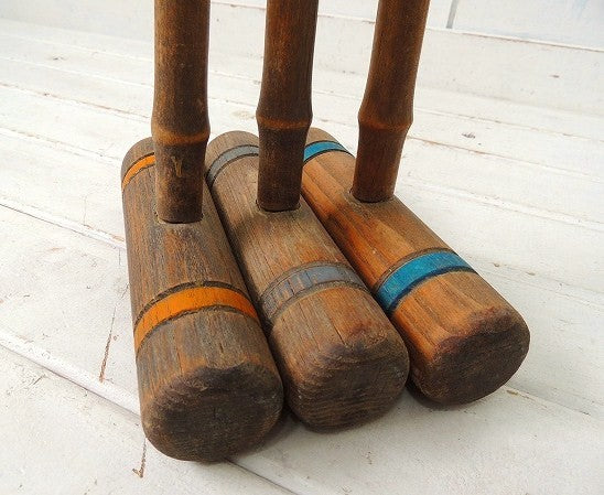 Croquet クロッケー アンティーク・マレット(木槌)3本セット・木製