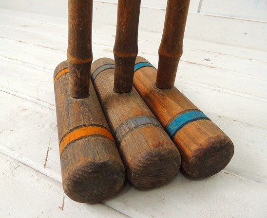Croquet クロッケー アンティーク・マレット 木槌 3本セット・木製 1900年パリ大会オリンピック