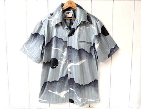 NAPILI 雲&カモメ柄 ハワイ製 デッドストック ヴィンテージ アロハシャツ ハワイアンシャツ