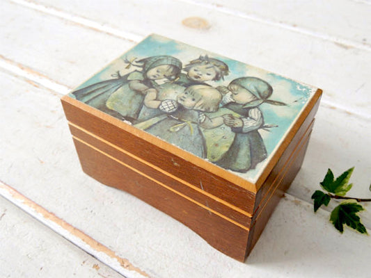 REUGE リュージュ・スイス・木製・レトロ 少女 モチーフ・ヴィンテージ・オルゴール・宝石箱