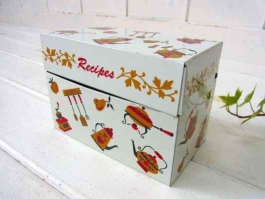 【オハイオアート】キッチンツール柄・ティン製・ヴィンテージ・レシピボックス/レシピ缶 USA