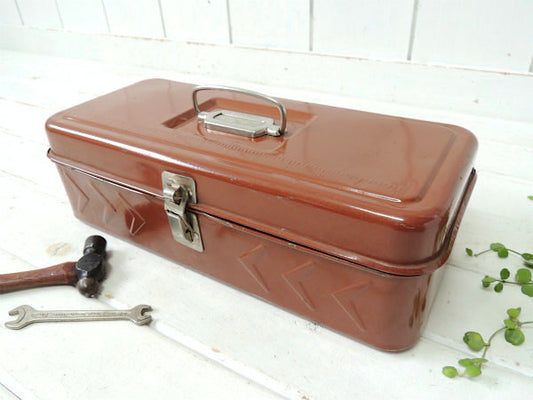 メジャー付き・ブラウン色・2段式・ヴィンテージ・ツールボックス/ツールケース/工具箱