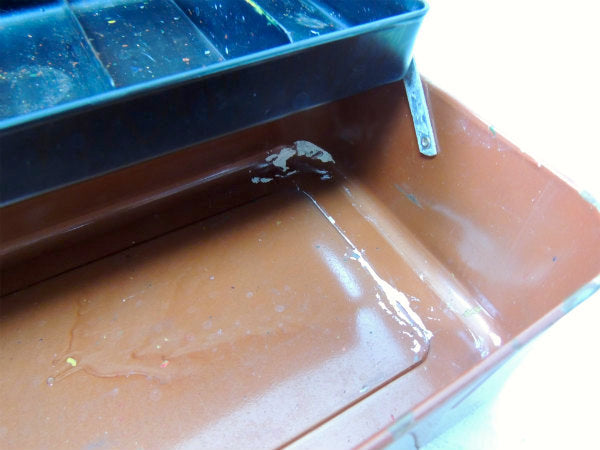 メジャー付き・ブラウン色・2段式・ヴィンテージ・ツールボックス/ツールケース/工具箱