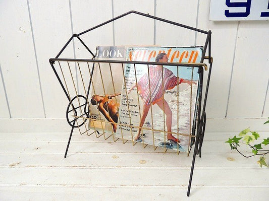 【USA・ミッドセンチュリー】メタル製・ヴィンテージ・マガジンラック/マガジンスタンド