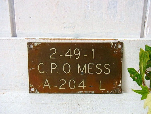【C.P.O.MESS】アメリカ海軍・真鍮製・40’sアンティーク・船内プレート/標示プレート