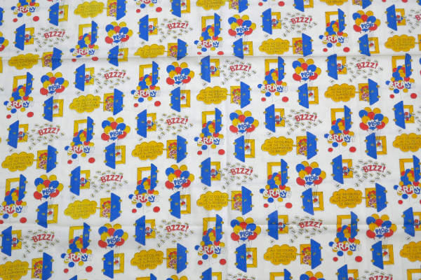 フランス バルーン&蜂&女の子柄 70s デッドストック ヴィンテージ ファブリック 生地 テキスタイル レトロ