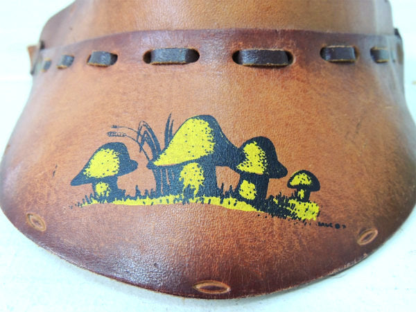 【キノコ・きのこ柄】ヒッピー・1960~1970s・レザー製・ヴィンテージ・サンバイザー・帽子