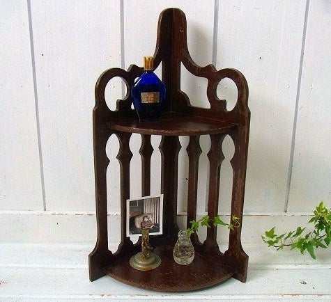 木製・ヴィンテージ・コーナーシェルフ 飾り棚 ウォールシェルフ USA