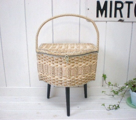 USA ヴィンテージ・脚付きソーイングボックス/裁縫箱