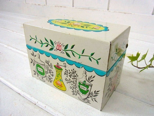 【J.CHE N&CO】ハーブ&花柄・ティン製・ヴィンテージ・レシピボックス/レシピ缶 USA