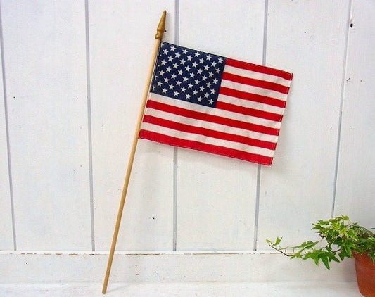 木製ポール付き・ヴィンテージ・星条旗・アメリカンフラッグ/国旗 USA