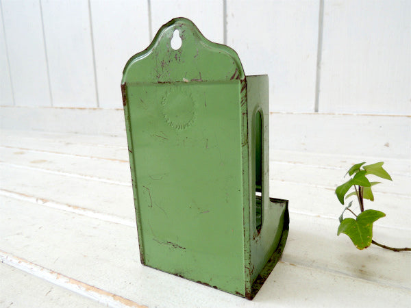 【C.C. COX・シャビー】グリーン・ティン製・アンティーク・アドバタイジング・マッチホルダー・缶