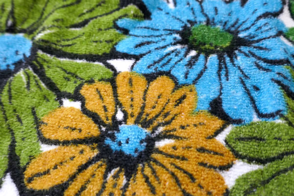 レトロ 千鳥格子 花柄 フラワー グリーン パイル地 70s ビンテージ エプロン 古着 USA
