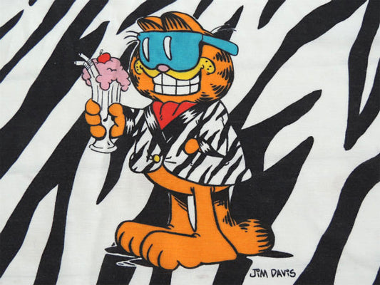 【ガーフィールド】ゼブラ柄・アメコミ・70'sヴィンテージ・ユーズドシーツ(フラットタイプ) USA