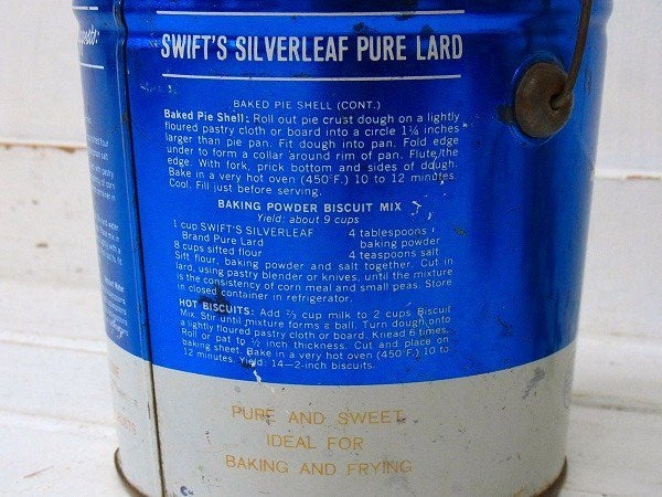 【SWIFT】SILVERLEAF・ハンドル&フタ付き・ヴィンテージ・ラード缶/ブリキ缶　USA