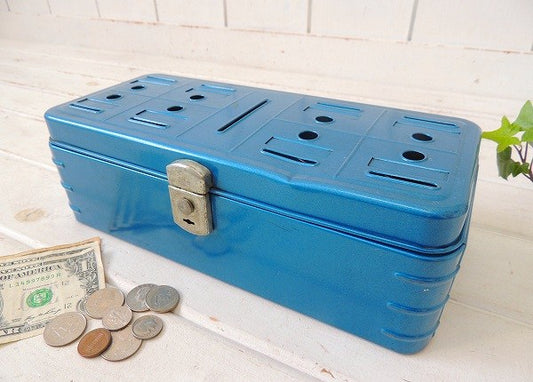 CLIMAX ブルーメタリック・メタル製・ヴィンテージ・キャッシュボックス・金庫・USA