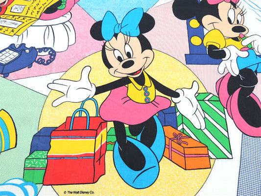 【ミニーマウス】USA・ディズニー・カラフル・ヴィンテージ・USEDフラットシーツ(1/2)