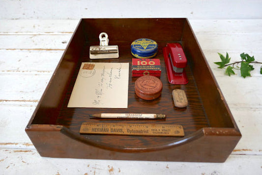 ノスタルジック 木製 ダークブラウン ヴィンテージ 書類ラック デスクトレイ 書類トレイ USA