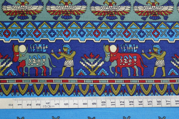 デッドストック エジプト壁画&サンダーバード&ヨット マリン柄 ファブリック 生地 ハンドメイド
