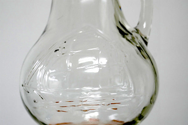 帆船・ヨット・エンボス デザイン ガラス製・ヴィンテージ・フラワーベース&ミルクピッチャー 花瓶