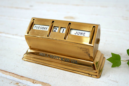 イギリス ミッドセンチュリー ゴールドトーン メタル ヴィンテージ デスクカレンダー 卓上カレンダー