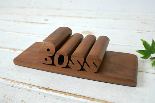 BOSS ミッドセンチュリー 木製 ビンテージ カードホルダー インテリア アート US 卓上 看板