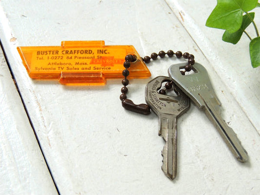 【CHEVROLET】シボレー・エンブレム・ヴィンテージ・キーホルダー・アドバタイジング・鍵2本付き