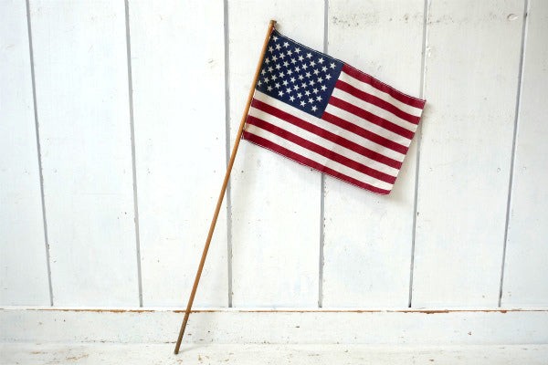 50州 星条旗 USA・アメリカンフラッグ・木製 ポール付き・ヴィンテージ・旗・アメリカ合衆国・看板