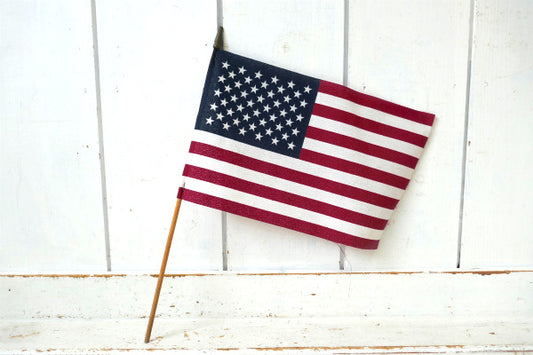 アメリカンフラッグ 50州 星条旗 USA・木製 ポール付き・ヴィンテージ・旗・アメリカ合衆国・看