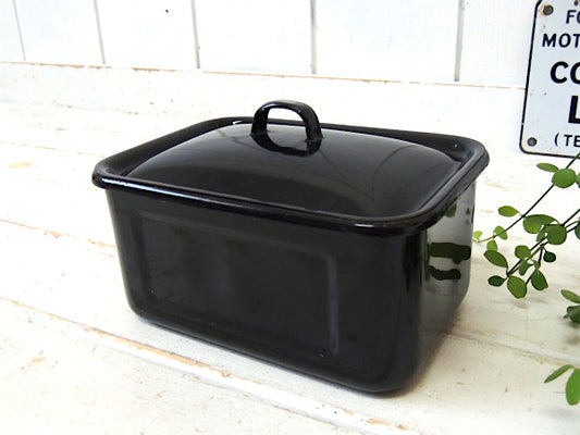 【黒色・ホーロー製】ヴィンテージ・キッチンポット・ホーロー容器・キャニスター・キッチン用品 USA